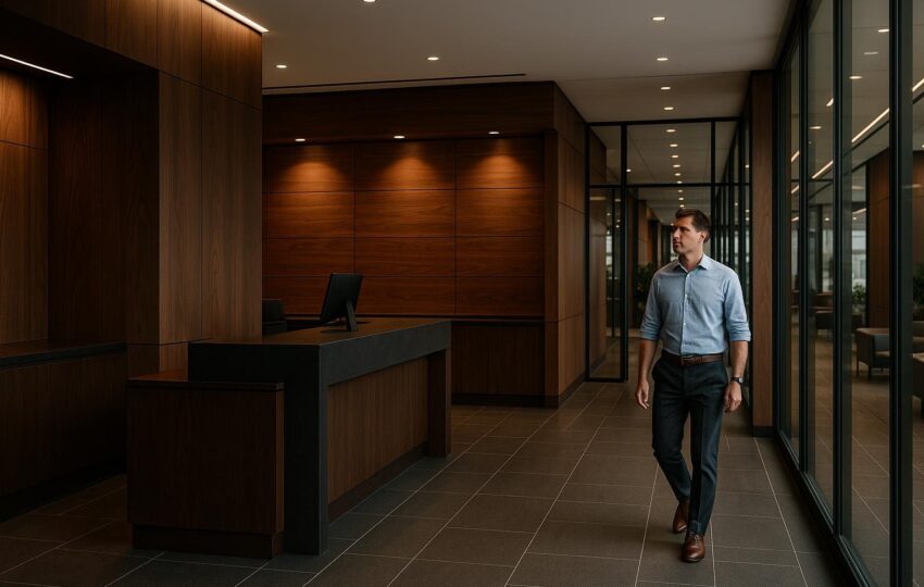 Recepcje i zabudowy biurowe tworzą profesjonalny wizerunek firmy już od progu. Postaw na nowoczesną stolarkę inwestycyjną i pierwsze wrażenie.