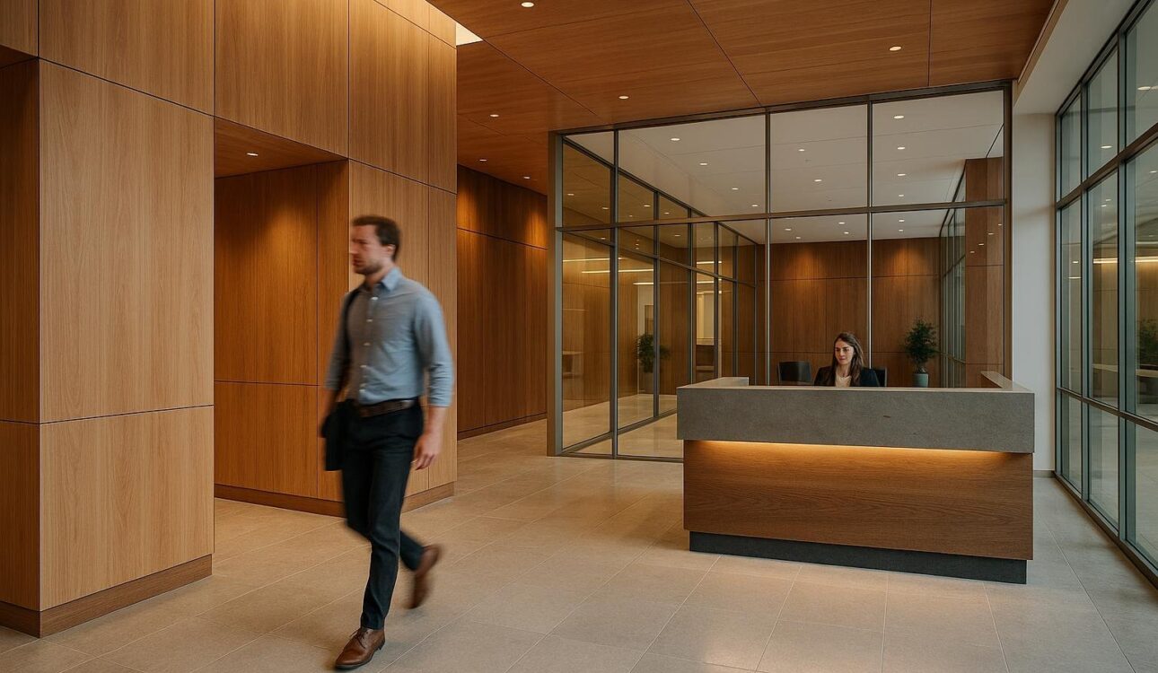 Recepcje i zabudowy biurowe z okładzinami ściennymi wysokiej klasy – poznaj rozwiązania stolarki inwestycyjnej, które robią efekt WOW w biurze.